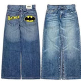 Trend Of Spring And Autumn Street Dark Gotham Haircut Printed Jeans Loose Personality Wide-Legged Trousers-Outfit