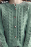 Coat Women Autumn Winter Lazy Style Harajuku Simple Korean Retro O Neck Knitted Cardigan Chic Fashion Basic