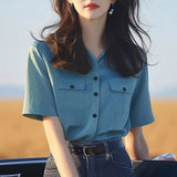 Toloer Dopamine Wears A Special Small Shirt High-End Shirt Gas Age-Old Blue Short-Sleeved Shoulder Shirt