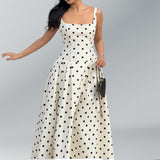 Women's Spring New Short-Sleeved Temperament Commute High-Waist Print Long