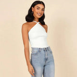 Toloer Summer New Sexy Hot Girl Hanging Neck Sling Vest Slim Knit Female Top-Outfit
