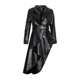 2022 Fashion Autumn Pu Leather Ladies Jacket Coat Coat Lapel Long Sleeve Irregular Belt Hem Ruffled Ladies Jacket