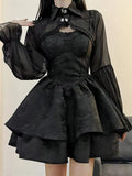 Style Spice Girl Suit Women's Spring And Autumn Short Sunscreen Shoulder Jacket Waist Sling Fluffy Skirt Two-Piece Set-Outfit