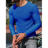Toloer Men's Casual Round Neck Sweater Solid Color Slim Long Sleeve Knit Jumper Men's