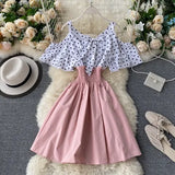Women Dress Dot Patchwork Bow Tie V Neck Sexy Strapless Vestidos Femme Stretch High Waist A-line Dresses 2022 New