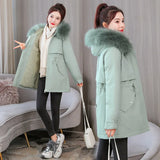 Cotton-Padded Jacket Women 2024 Winter Parke Leisure Long Korean Version Of Women's Warm Loose Big Wool Collar Cotton-Padded Coat-Outfit