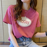 Toloer T-Shirt Women Ins Fashion 2024 New Summer Korean Edition Versatile Student Letter Print Top Women's