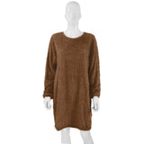 Autumn And Winter 2023 Ebaywish Hot Style Women's Long Sleeve Round Collar Loose Plush Dress-Outfit