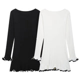 Wood Ear Curly Knitted Dress Long Sleeve Dress 2025 Spring Temperament Crash Color Repair Mini