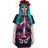 Toloer 022 Spot 2024 Halloween Women's Cosplay Party Dress Skull Print Short Sleeved Dress-Outfit