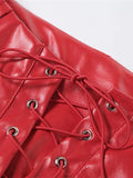 Cut-out Lace Up Pu Leather Pants-Outfit