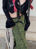 Green Lace Printed Trumpet Long Skirt-Outfit