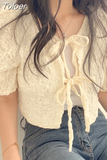 Blusas De Mujer Sweet Blouse for Women Bandage V-neck Puff Sleeve Folds Shirts Crop Tops Summer Fashion Chic Blouses