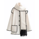 Women's Clothing 2025 Autumn And Winter New Fashion Wool Coat Thick Loose With Scarf Tid