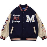 Retro Letter Embroidery Jackets Coats Women's Street Hip Hop Heavy Industry Baseball Uniform Couple Trend Loose