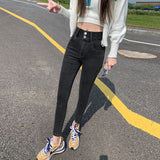 Toloer Female Autumn 2024 New Korean Version Slim Show Thin High Waist Two Buckle Elastic Small Feet Pencil Pants Tide-Outfit