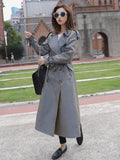2022 British Style Victorian Trench Coat Waterproof Chameleon Cotton Long Femme Double-Breasted Lady Duster Coat Blue