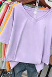 100% Cotton M-6XL T Shirt Solid V Neck Tshirt Short Sleeve Women's Top Basic Summer Couple Oversized T