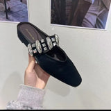 And Autumn 2025 New Square Head Slippers Metal Buckle Thick Bottom Slippers Women One Foot Pedal Korean Version With