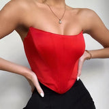 Toloer Light Color Ding Arc Wrapped Chest Female Playful Sexy Wind Back Exposed A Word Collar Slim Top-Outfit