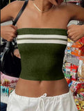 Summer New Ins Sexy Knitted Blouse Female Hit-Colored Stripe Bra Hot Girl Tight Outside