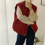 Baseball Collar Down Vest Female 2024 Winter New Fashion Vest Loose Solid Color White Duck Down Warm Vest Tide-Outfit