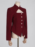 Toloer Sexy Wind Suit Jacket Female Autumn 2024 The New Standing Collar Hollow High Sense Long Sleeve Women's Small Suit-Outfit