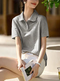 Toloer With Short-Sleeved T-Shirt Women 2025 Summer New Love Embroidery Collar Casual Slim Polo