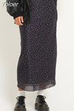 Vintage Y2k Floral Long Skirt Women Retro Print Mesh Patchwork Slim High Waist Elegant A-line Midi Skirt 90s