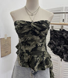 Camouflage Brat Vest Female Niche Irregular Ribbon Hole Babes Y2k Sleeveless Top