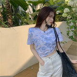 Toloer Celebrity Tie-Dye Short-Sleeved T-Shirt Women Loose Summer 2024 New Korean Version High Waist Crop Short Clothes