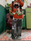 Patchwork Paisley Print Boyfriend Jeans-Outfit