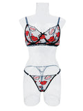 Black Lips Embroidery Sheer Lingerie Set-Outfit