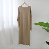 Women Autumn Loose Long Dresses 2021 Solid O Neck Knitted Sweater Dress Female Long Sleeve Casual Dress Robe