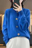 Spring And Autumn New Round Collar Simple Pure Color Temperament Commuting Color Square Buckle Loose Casual Sweater Knitting Cardigan-Outfit