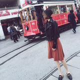 Toloer Spring And Autumn New Locomotive Small Leather Female Short Coat Student Korean Version Black Slim Thin PU Leather Jacket-Outfit