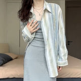 Toloer 2024 New Color Sunscreen Striped Shirt Female Simple Loose Versatile Jacket Coat Cardigan Small-Outfit