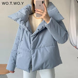 WOTWOY Thickening Oversized Winter Jacket Women Cotton Liner Cropped Padded Parkas Female Warm Coats Casual Windbreakers