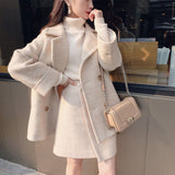 Winter Faux Wool Jacket And Skirt Set Korean Coat Female Za Women Manteau Womens Autumn Basic Fashion Femme Thick Cape