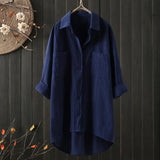 Women's Clothing 2025 Spring And Autumn Casual Style Pure Shirt Women Loose Cotton T-Shirt Double Pocket Long-Sleeved