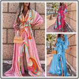 Autumn New Wish Sexy V-Tie Single-Breasted Floral Beach Dress-Outfit