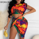 Women Clothes Tie Dye Print Tank Top & Twisted Skirt Set Casual Look for Women 2023-Outfit