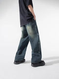 Industry Embroidered Jeans Men's Spring And Summer Trend Hop Hop Trousers Hip-Hop Loose Broad-Legged