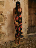 Women's Floral See-through Sleeveless Summer Spaghetti Strap Backless Party Dress Beach Streetwear Cover-up Sundress-Outfit