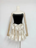 Satin Bow Ruffle Tube Mini Dress-Outfit