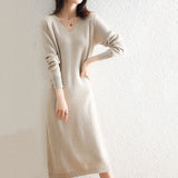 And Winter Coat V-Neck Wool Knitted Dress Women Winter Loose High-End High-End