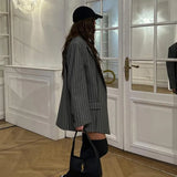Toloer Women's Fall And Winter Trend Is Advanced With A Two-Piece Striped Suit Jacket Skirt Fashion Suit-Outfit