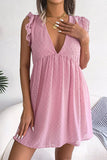 Dot Deep V Ruffle Shoulder Mini