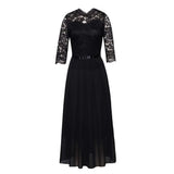 Toloer Dress Station Splicing Chiffon Dress Round Collar Lace Dress Evening Dress Women's