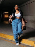 Street Wide-Legged Jeans Women's New Autumn 2025 New Fashion High-Waisted Trousers Multi-Pocket Workwear Casual